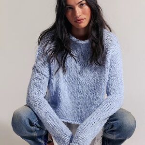 Free People Soft Sky Blue Chunky Crew Sweater
